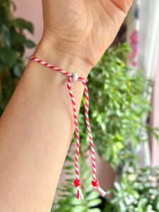 Heart-shaped Martenitsa handmade for Baba Marta Day.