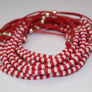 Traditional Martenitsa Bracelet – Red and White with Glass Beads