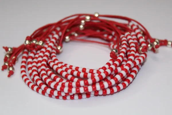 Traditional Martenitsa Bracelet – Red and White with Glass Beads